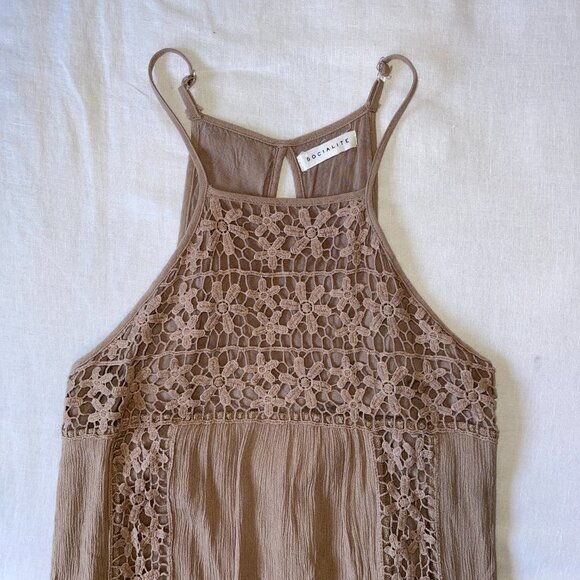Socialite High Neck Mini Dress with Crochet Daisies - Picture 4 of 11